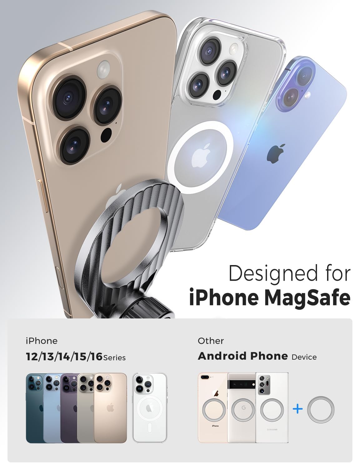 eSamcore N52 16/15/ 14/13/ 12/ [1 Pack] Fits MagSafe Car Mount Strong Magnets car Vent Magnetic Phone Mount Adjustable