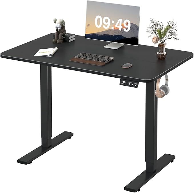 Furmax Electric Height Adjustable Standing Desk Large 40 x 24 Inches Sit Stand up Desk Home Office Computer Desk Memory Preset with T-Shaped Metal Bracket, Black
