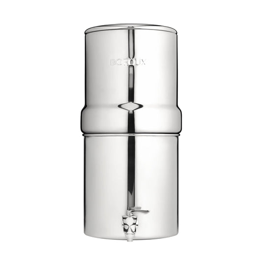 Boroux Compact Gravity-Fed Countertop Stainless Steel Water Filter System | 1.8 Gallons with 2 Authentic Black Foundation Filters