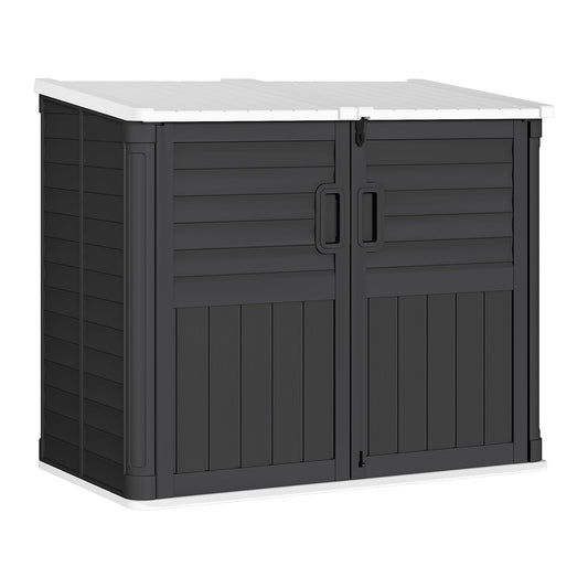 Greesum Outdoor Trash Can Storage Shed, 34 Cu.ft Horizontal Outdoor Storage Cabinet, Waterproof for Garden, Pool Storage, Garbage Cans, Black