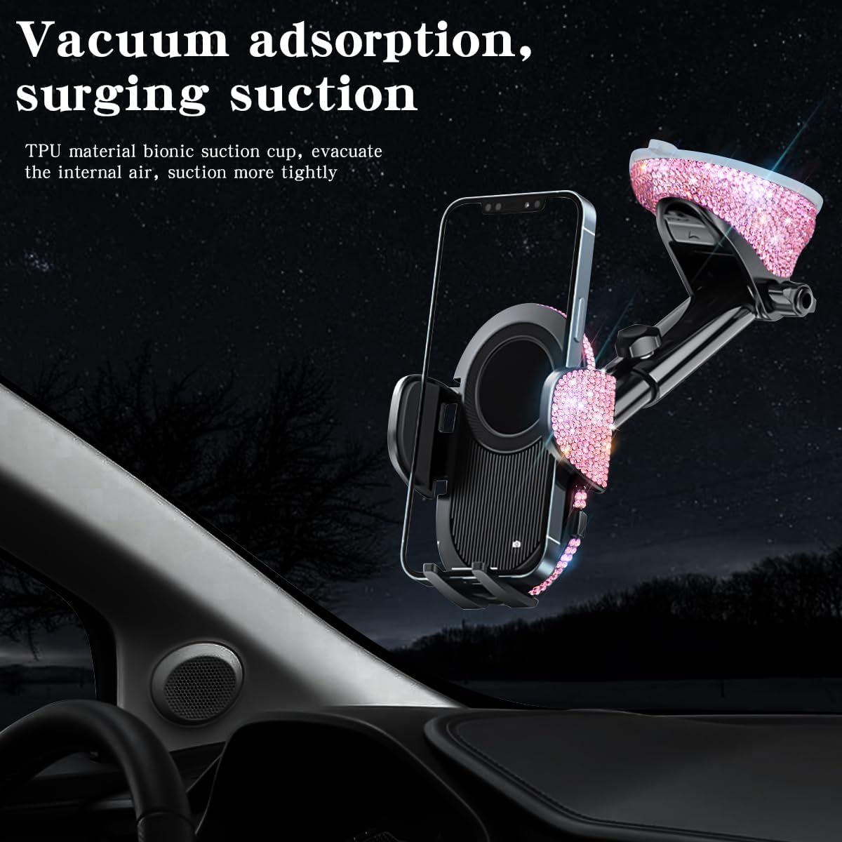 Erolagomat Bling Cell Phone Holders for Car Women[Powerful Suction] [Rally Racing-Grade Stability] Sparkle Car Phone