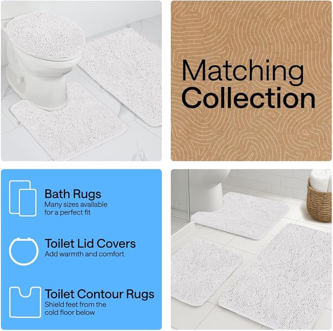 GORILLA GRIP Bath Rug Mat 44x26, Thick Soft Absorbent Chenille, Quick Dry Microfiber Mats, Rubber Backing Washable Shower Floor Rugs, Bathmat Runner, US Designed Bathroom Home Decor Accessories White
