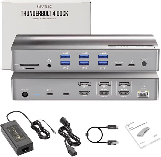 Thunderbolt 4 Dock with DisplayLink, 21-in-1 USB-C/A Docking Station for MacBook, Windows & ChromeOS – 150W Charging, 40Gbps, 8K/4K Display, Dual/Triple/Quad/5 Monitor Support