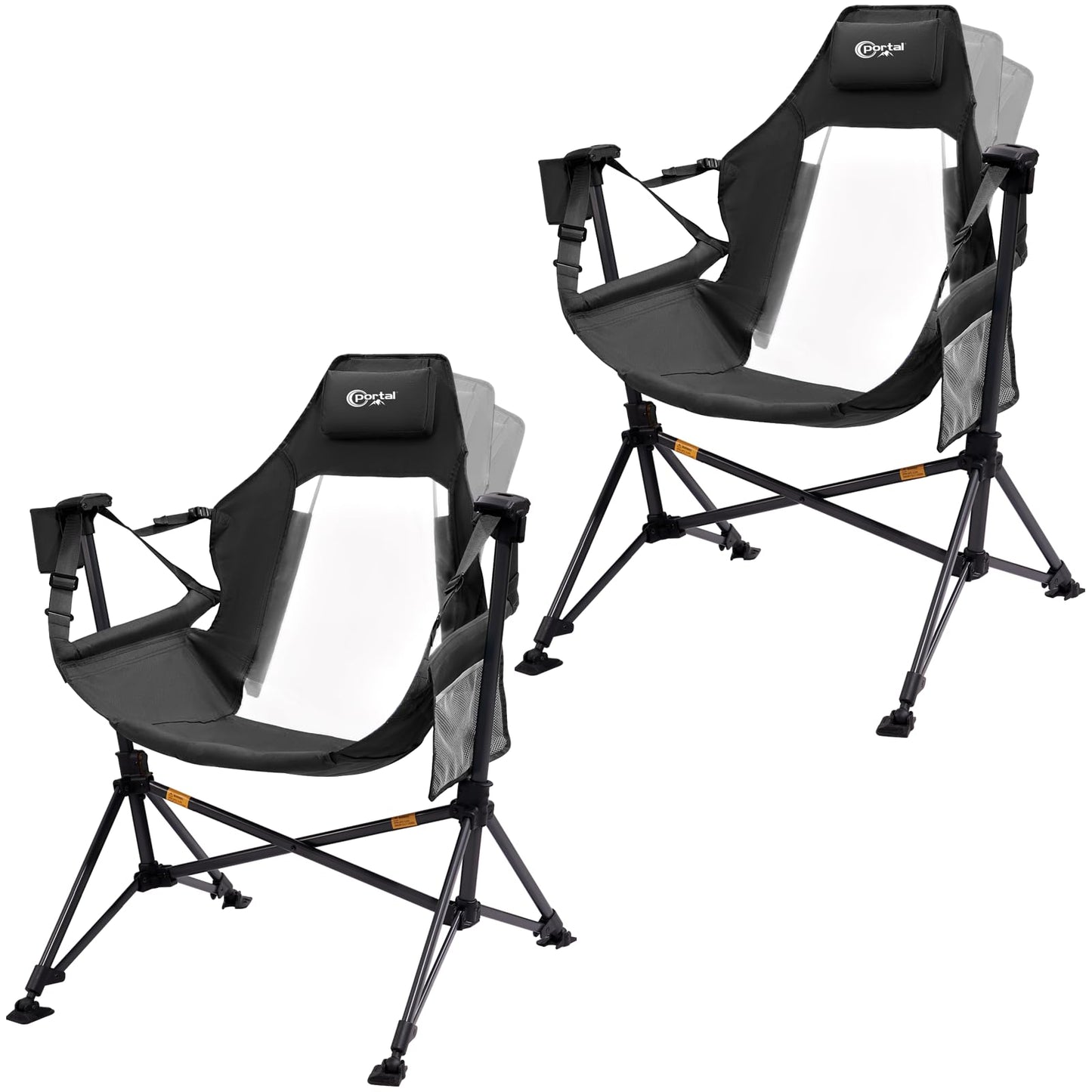 Portal Hammock Camping Chair, Portable Outdoor Swinging Chairs, Rocking Chair for Adults with Adjustable Back and Height for Lawn, Backyard, Patio, Supports 400 lbs, Mesh High Back, Black, 2 Pack