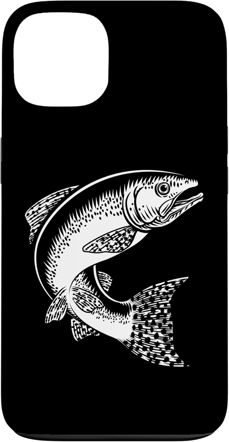 Fun Gift Designs 13 Salmon Fish Vintage Etched Woodcut Fishing Concept Case for iPhone