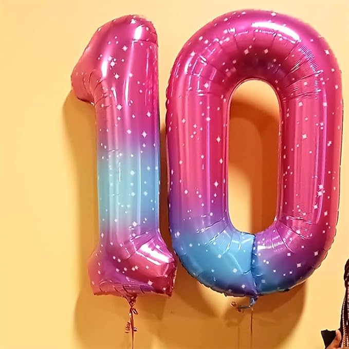 40 In Rianbow Large Numbers Balloons 0-9, Self Inflating Gradient Blue Pink Foil Number 0 Helium Balloons for Girls, Starry Digit 0 Balloons for Women Birthday Party Anniversary Supplies Decorations