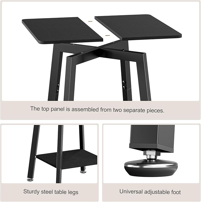 King Oasis 2-Tier End Table, Wooden Side Table with Storage Shelf, Sturdy Couch Sofa Side Table for Living Room Bedroom,Black