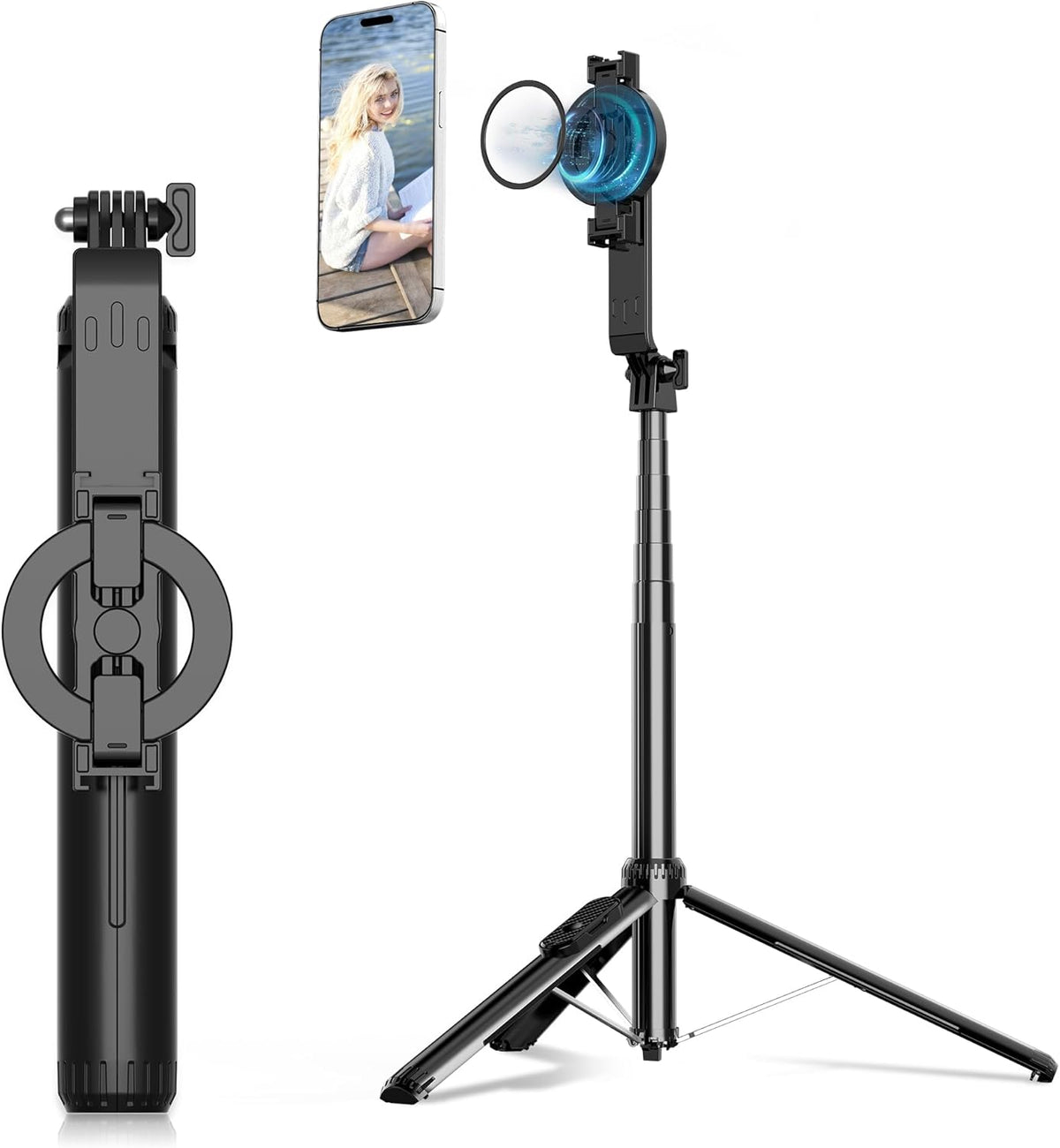 EUG-PRODUCTS 61" Magnetic Phone Tripod & Selfie Stick for Golf Training, Extendable Cell Phone Tripod Stand