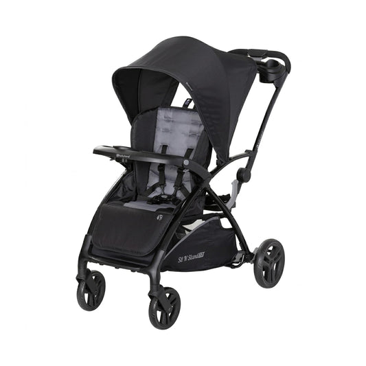 Baby Trend Sit N' Stand 2.0, 5-in-1 Collapsible Sit and Stand Double Stroller with Bench and Standing Board, Compact Fold, Parent Console, Simple Grey