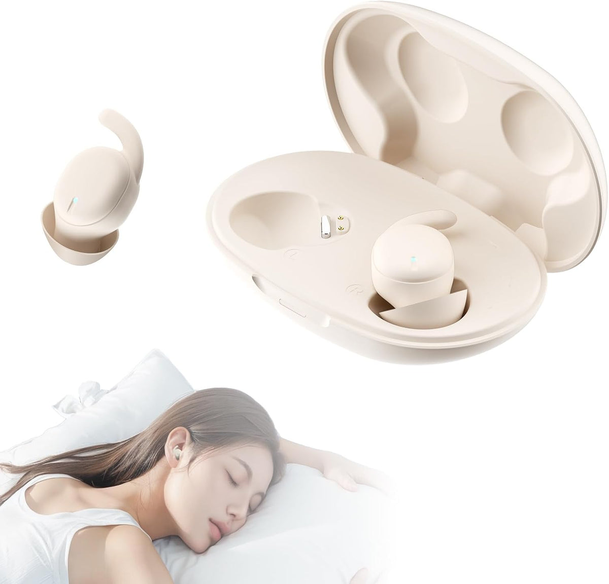 6H Invisible Sleep Earbuds, Bluetooth, Noise Reduction, Touch Control, Playtime, Timer, Music and Sleep Mode, Sleeping