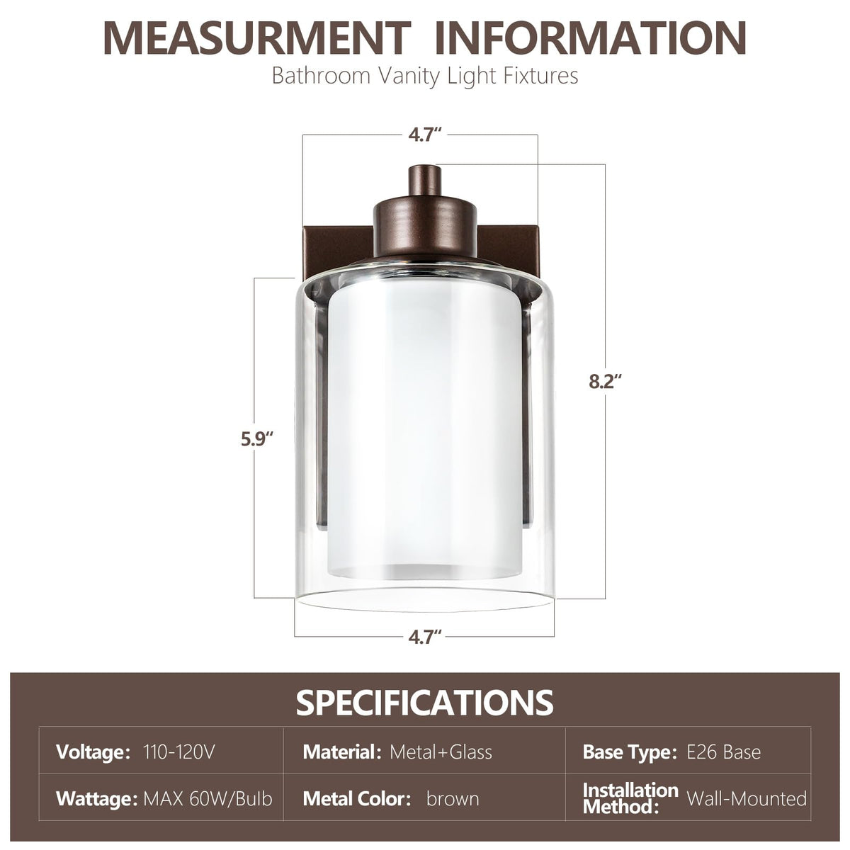 Eidonta Bath Vanity Light Fixtures, Modern Wall Scone with Dual Glass Shade, 3 Pack, Oil Rubbed Bronze