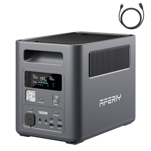 AFERIY Portable Power Station, 1024Wh LiFePO4 Solar Generator, 1800W(Peak 3600W) AC Output, Compact Lightweight Design, Fast Recharge for Home, Camping, RV, Outdoor Emergencies (Solar Panel Optional)