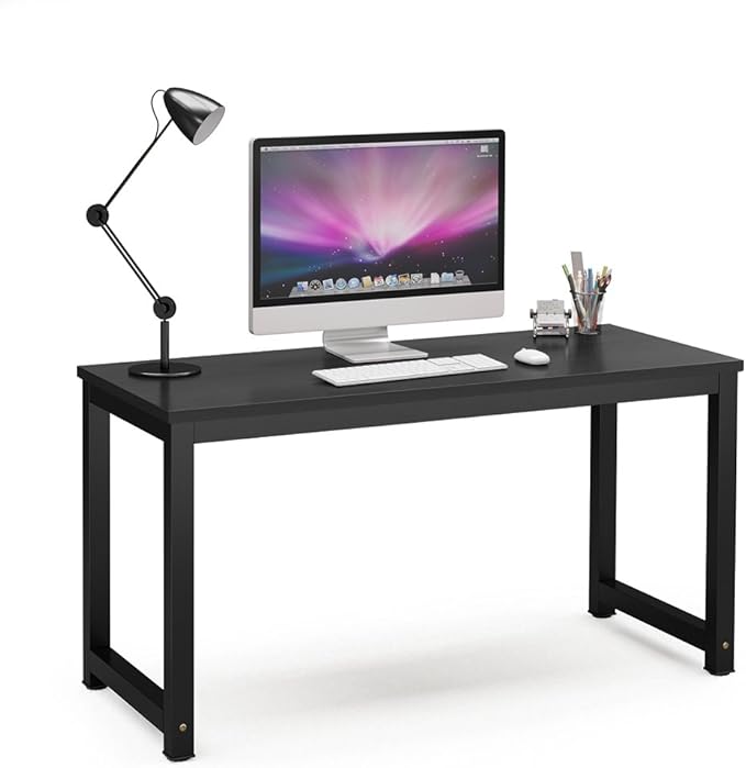 Tribesigns Computer Desk, 55 inch Large Office Desk Computer Table Study Writing Desk for Home Office, Black + Black Leg