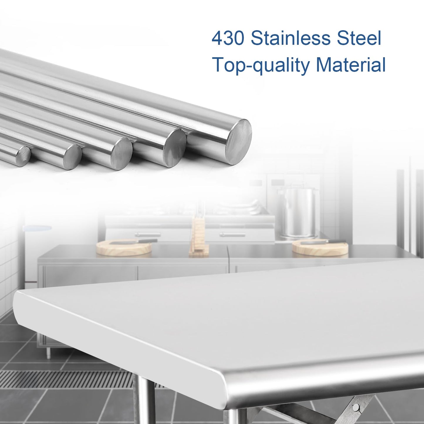 HARDURA Folding Stainless Steel Table 24X48 Inches with Legs NSF Commercial Portable Folding Prep Table for Restaurant Kitchen Home and Hotel