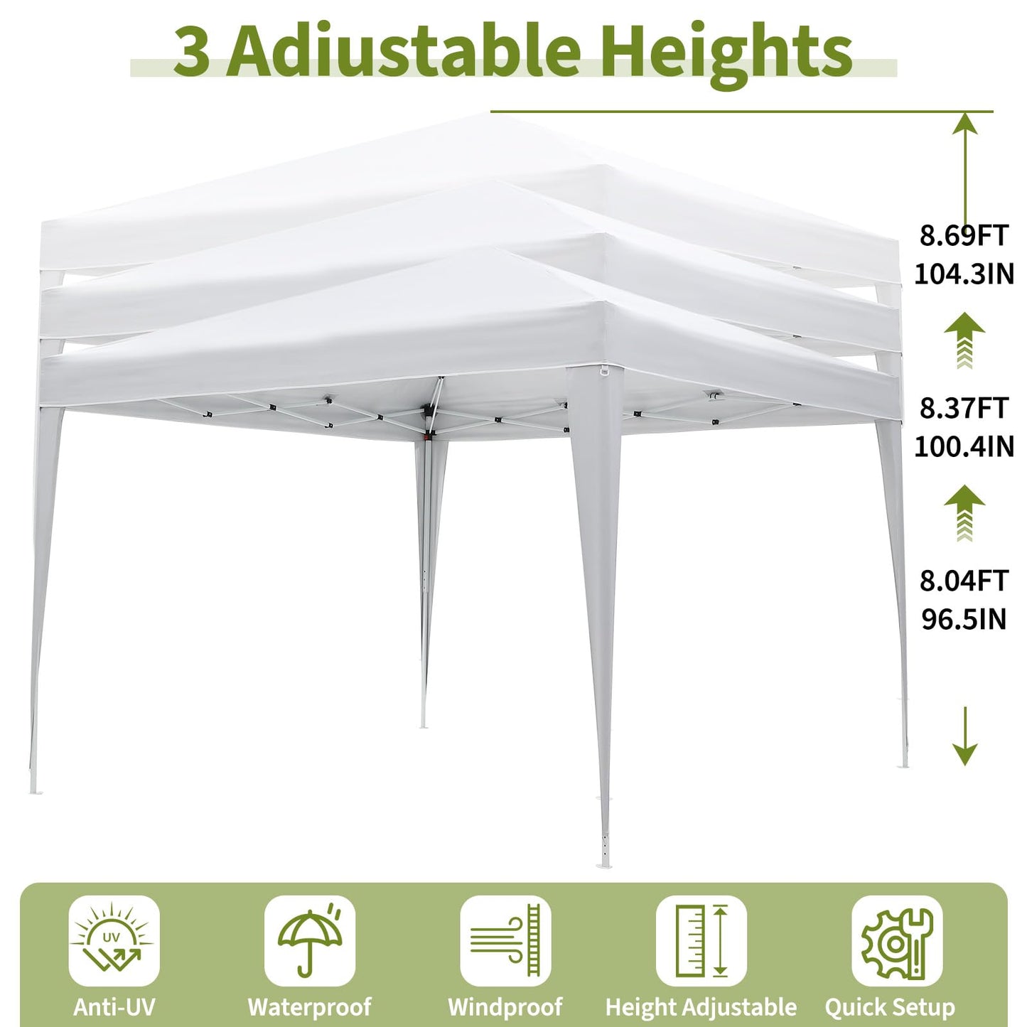 10x10 Pop Up Canopy with 4 Sidewalls, Outdoor Portable Instant Canopy Tent, Waterproof Pop Up Tent, Versatile Gazebo for Camping, Outdoor Parties, Backyard,Beach Activities,White