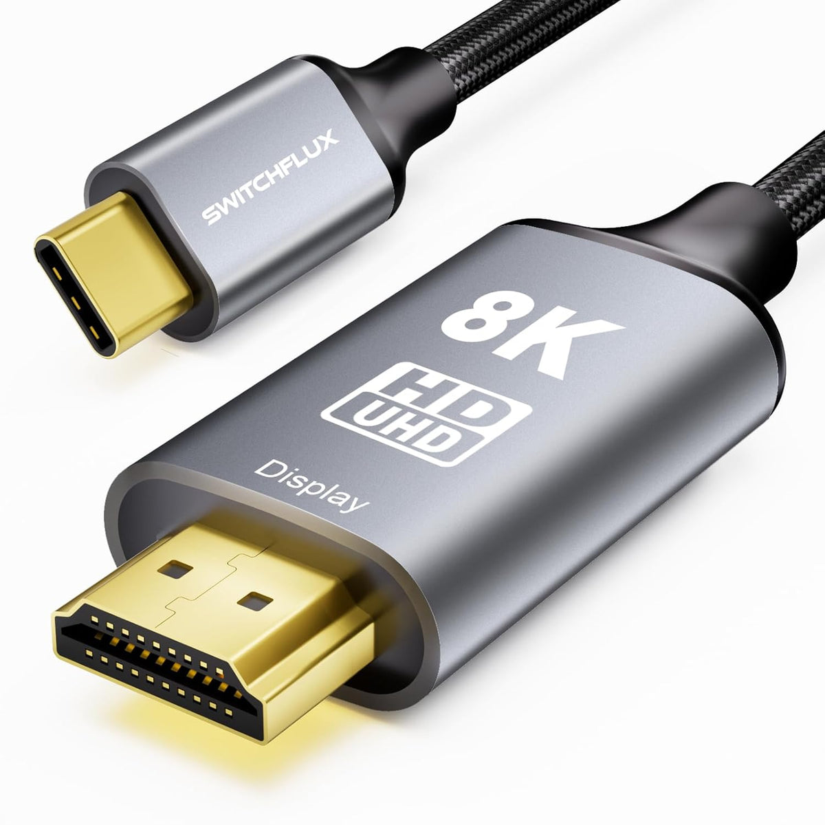 SWITCHFLUX 2.1 10Ft (8K@60Hz,4K@144Hz,2K@240Hz) 3/4/5Compatible] 15 USB C to HDMI Cable Type-C to HDMI Braided