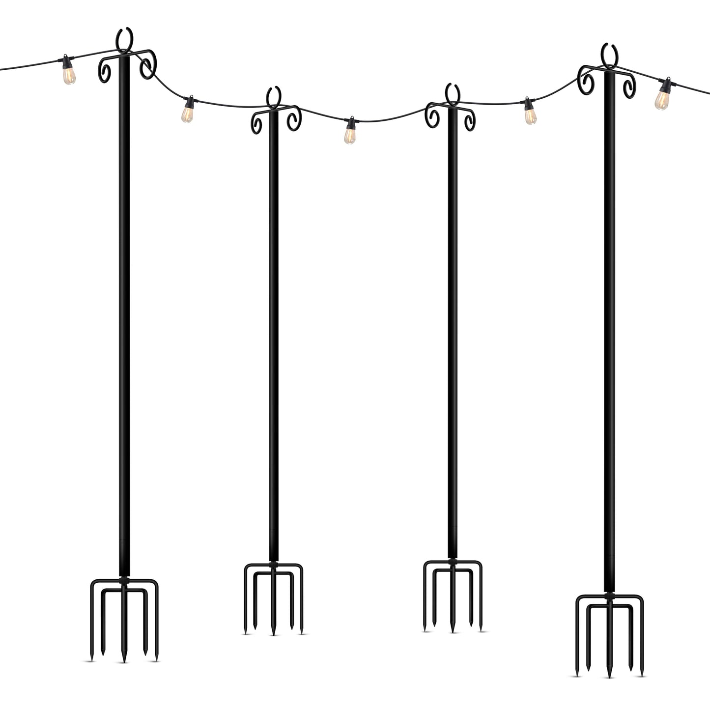 Brightech Bundle Ambience Pro 27 Ft Solar Powered Outdoor String Lights + 4-Pack 10FT String Light Poles