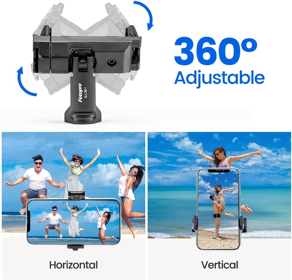 Fotopro Phone Tripod Mount Cold Shoe Rotatable Universal Cell Phone Mount Adapter for Monopod Selfie Stick Desktop
