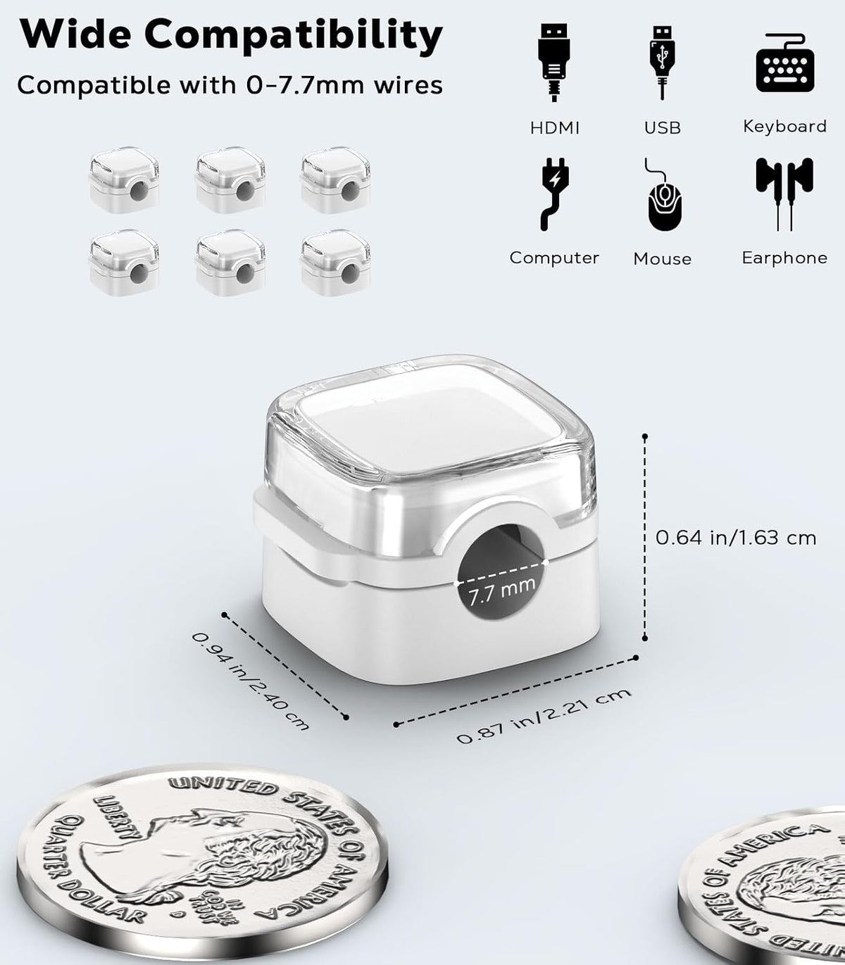 MoKo 6 Pack Magnetic Cable Clips, Under Desk Cable Management, Adhesive Magnetic Cord Holder, Magnetic Cord Organizer