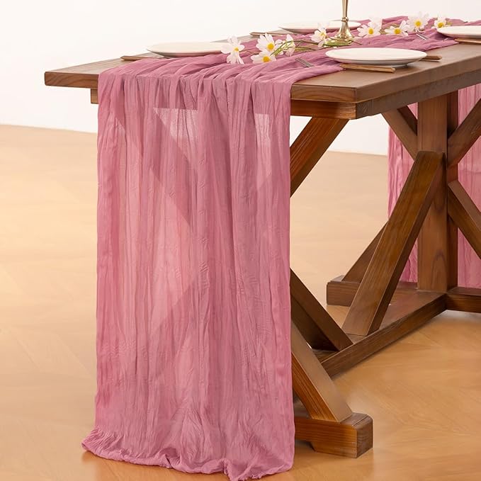 Socomi Mauve Cheesecloth Table Runner Boho Rustic Fall Thanksgiving Gauze 120 inch 10FT Cheese Cloth Runner for Wedding Party Baby Shower Birthday Home Decor Holiday Decorations