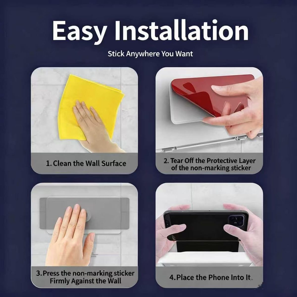 Generic Bathroom Waterproof and Anti-Fog Phone case, Wall-Mounted Phone Stand Without Drilling Holes, TV-Watching