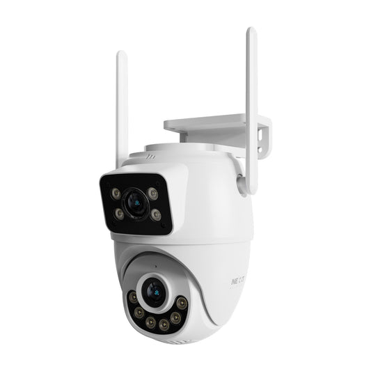 Nexxt Solutions Smart Dual Lens PTZ Wi-Fi Outdoor Security Camera | 2K Dual View Surveillance with Human Detection, Night Vision | Two-Way Audio, 80dB Siren, IP65 Weatherproof, microSD Storage