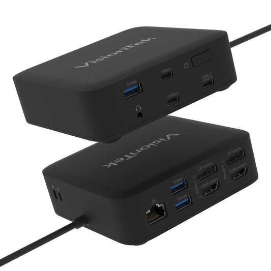 VisionTek VT1200DL USB-C Docking Station Dual 4K – 2X HDMI, 2X DisplayPort, 100W Power Passthrough, Universal Laptop Dock for Windows, MacBook, Chromebook