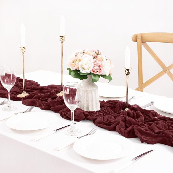 MLMC 3 Pack Burgundy Red Table Runner 10ft Rustic Gauze Wine Red Cheese Cloth Table Runner Cheesecloth Centerpiece for Wedding Bridal Shower Anniversary Events Christmas Valentine's Day Decor