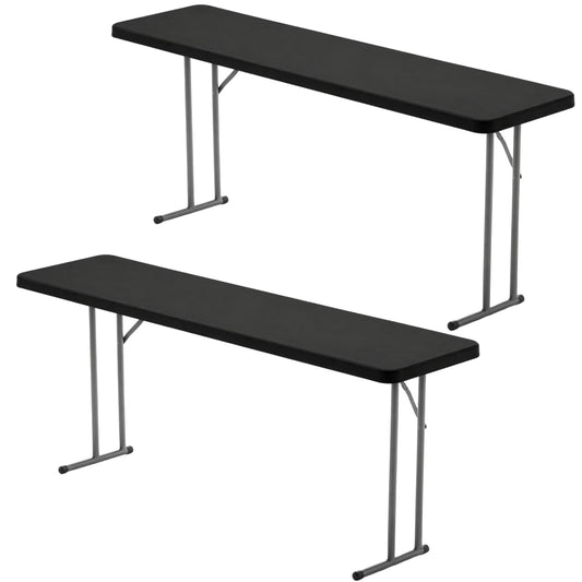 BTEXPERT 6-Foot - 72" Long Black Granite Plastic Folding Seminar Training Table Portable 18" Wide Narrow, 29" High, Events Indoor Outdoor Lightweight Set of 2
