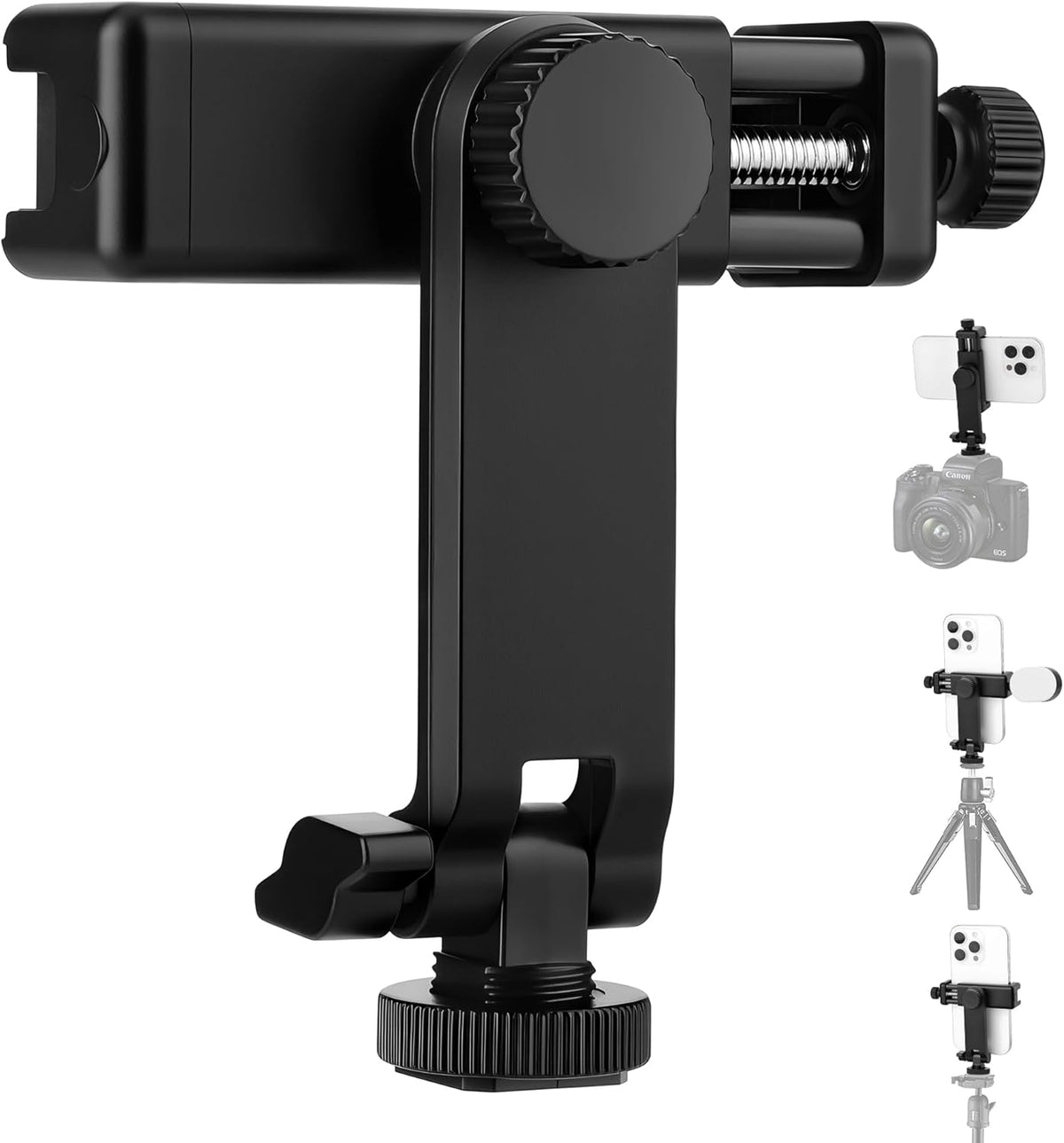 EszkozTA 360 1/4" Universal Cell Phone Tripod Mount Adapter, Camera Hot Shoe Phone Holder Clamp with Rotation Bracket