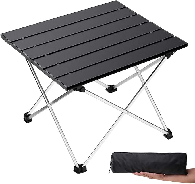 Grope Portable Camping Table with Aluminum Table Top, Folding Beach Table Easy to Carry, Prefect for Outdoor, Picnic, BBQ, Cooking, Festival, Beach, Home Use (Black-S)