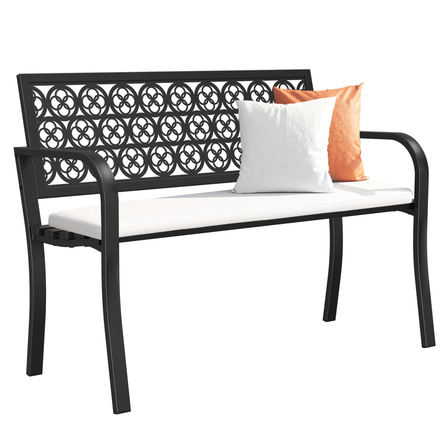 Maemttes 50" Outdoor Bench, Metal Weatherproof Garden Bench Cast Iron Heavy-Duty Patio Bench with Decorative Backrest for Proch Park 880lb Capacity