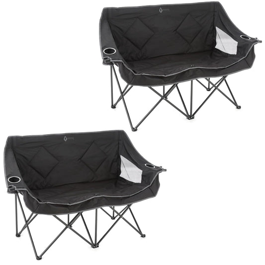 ARROWHEAD OUTDOOR 2-Pack Portable Folding Camp Loveseat Chair w/Glass & Cup Holders, Heavy Duty Carry Bag, 650 lbs Weight Capacity
