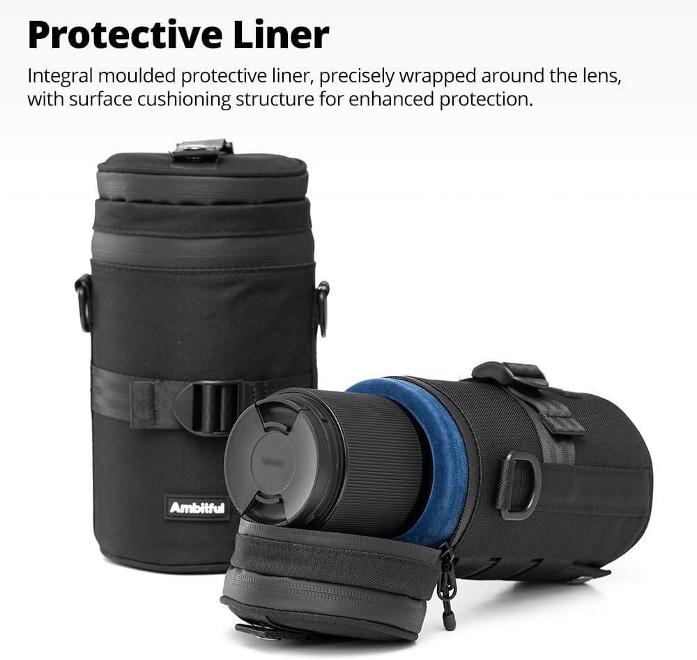 80 135 mm (3.15 5.31 AMBITFUL Thick Camera Lens Pouch Case, Water/Dust/Shock Protection Lens Pouch for DSLR Camera Lens
