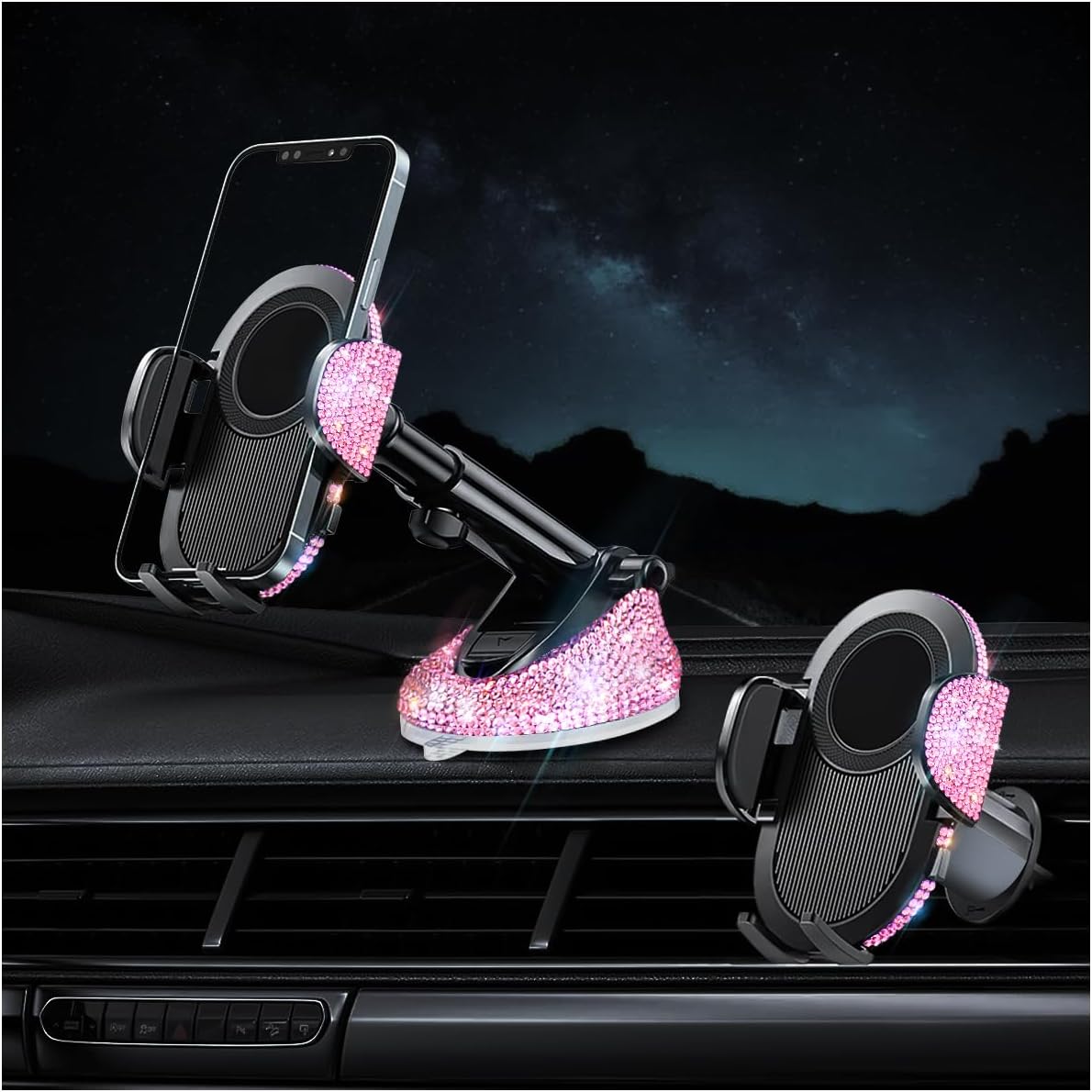 Erolagomat Bling Cell Phone Holders for Car Women[Powerful Suction] [Rally Racing-Grade Stability] Sparkle Car Phone