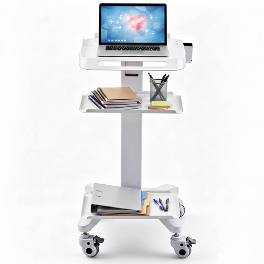 DaisyInner Adjustable Mobile Medical Cart with Wheels, Laptop Rolling Cart with Storage Basket Large Tabletop Medical Trolley Workstation for Hospital, Lab Use (3 Tier)