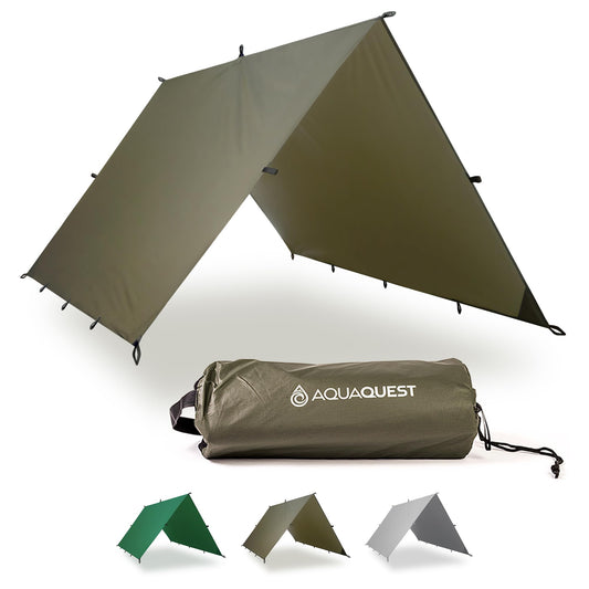 AquaQuest Guide Tarp – Ultralight Waterproof (5,000 mm) Seam‑Taped 40D Ripstop Rain Fly for Backpacking, Stealth Camping & Thru‑Hiking – 13×10 Olive Drab