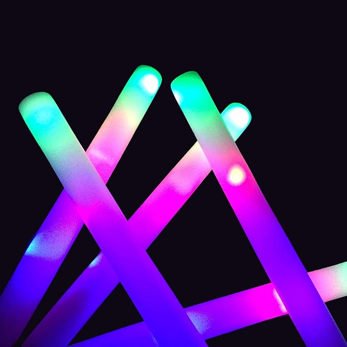 Glow Sticks Bulk - 24 Pcs LED Foam Sticks Glow Batons with 3 Modes Flashing Effect, Glow in The Dark Party Supplies for Party Wedding Birthday Concert Halloween Christmas