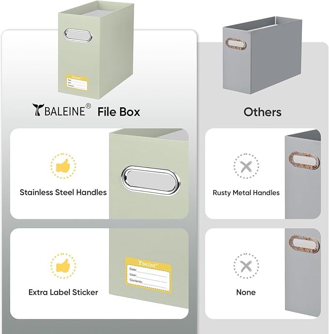 BALEINE File Organizer Box, Cardboard File Folder Organizer with Handle for Letter Size, Portable Collapsible Hanging Filing Box for Home Office Document Storage (4 Pack, Beige)