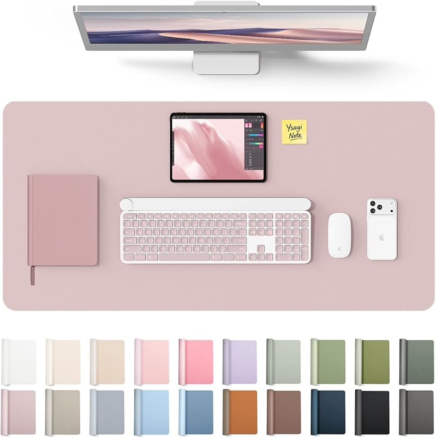 YSAGi Leather Desk Protector, Office Mat, Large Mouse Mat, Non-Slip PU Leather Blotter, Laptop Desk Mat, Waterproof Writing Pad for Office and Home (Grayish Lavender, 31.5" x 15.8")