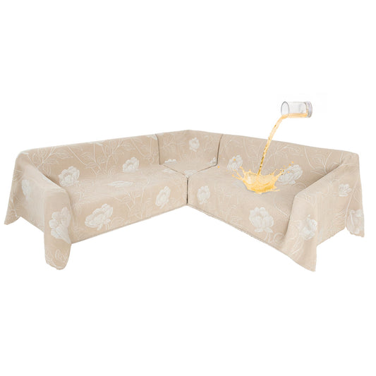 SYJOVIA 1OO% Waterproof Sectional Couch Covers for Dogs L Shaped Corner Sofa Cover Washable Chenille Sofa Slipcovers Blanket Modern Jacquard Pet Furniture Protector (91"x276", Beige Flower)