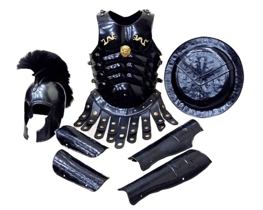 THOR INSTRUMENTS Medieval Achilles Troy Helmet Armor Muscle Jacket Arm & Leg Guard Spartan Shield Rustic Vintage Home Decor Gifts