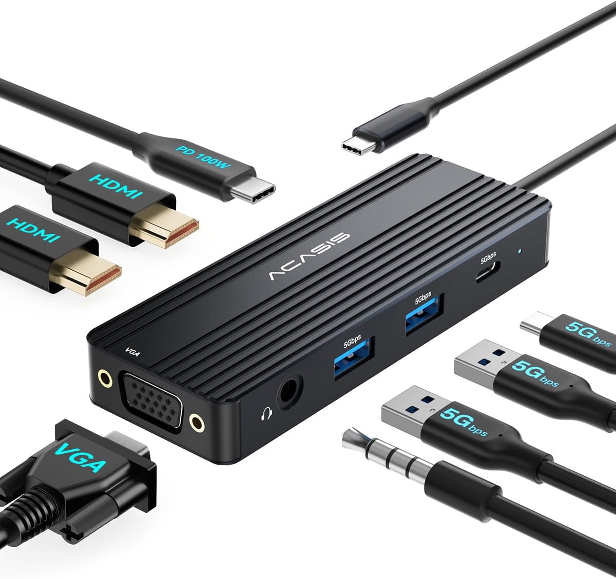 ACASIS Monitors,8-in-1 2*HDMI +3 5G USB-A/C+3.5MM Audio+PD100W, USB C Docking Station Dual Laptop Docking Station