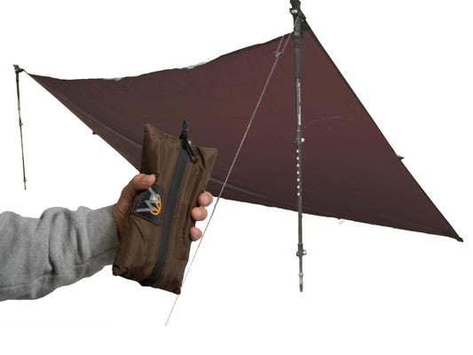 VIAM Outdoors Switchback Tan Tarp: Waterproof Camping Tarp for Hunting, Glassing, Hammock Rain Fly, Ultralight Backpacking Gear Sun Shelter & Heavy Duty Outdoor Protection - 1.1oz