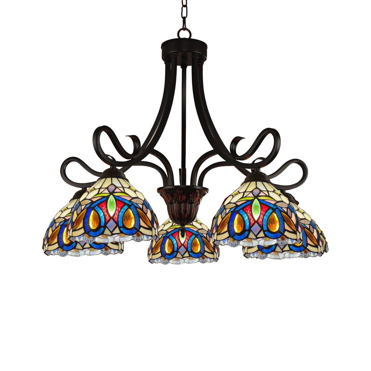 Chloe Lighting Tiffany-Style Chandelier, 5 Light, Dark Bronze, 27in Wide, Multicolor, Model CH3T353BV27-DD5