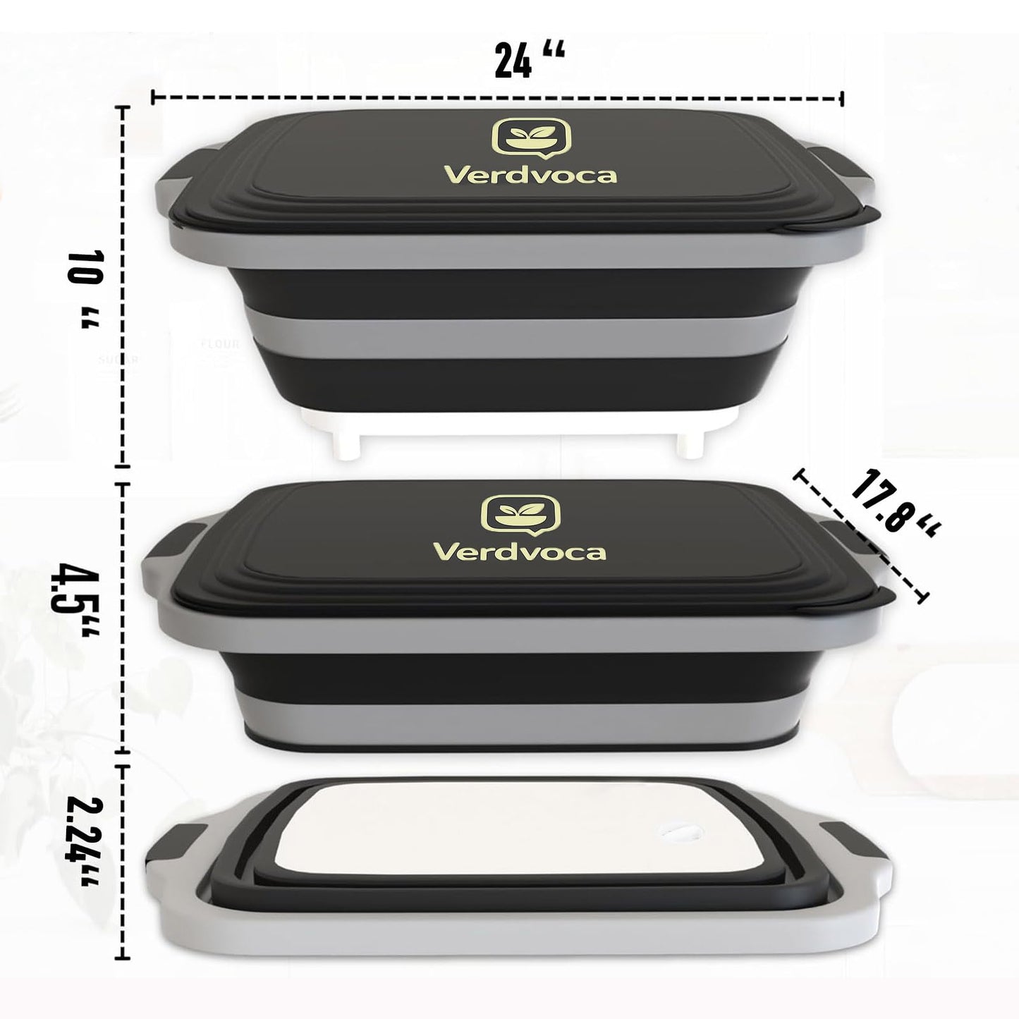Verdvoca 2Pcs XXL Collapsible BBQ Prep Tubs w/Cutting Board and Lid, 1 Pcs 21 Inch Tyvek Black BBQ Blanket for Resting Meat