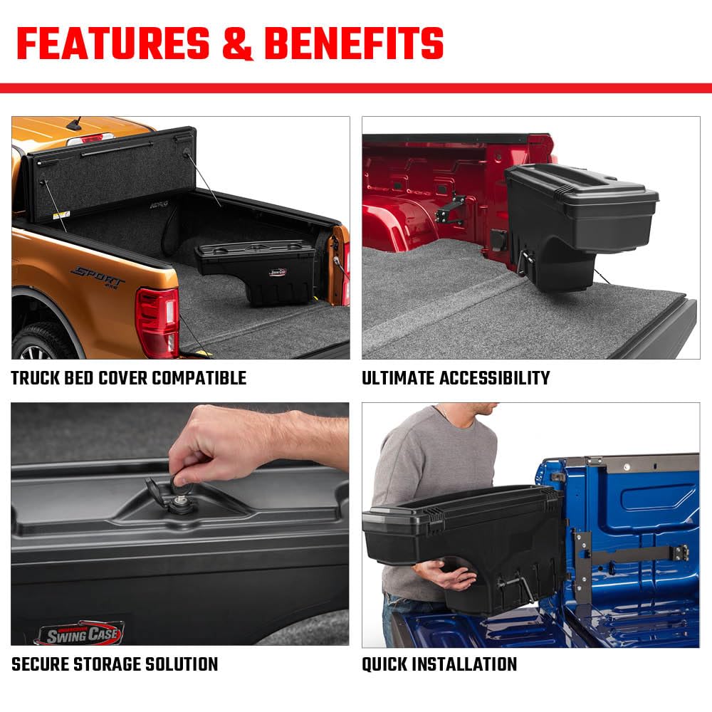 RealTruck UnderCover SwingCase Truck Bed Storage Box | SC104P | Fits 2019 - 2025 Chevy/GMC Silverado/Sierra 1500 Passenger Side (Will not fit with Carbon Pro Bed or MultiPro Tailgate)