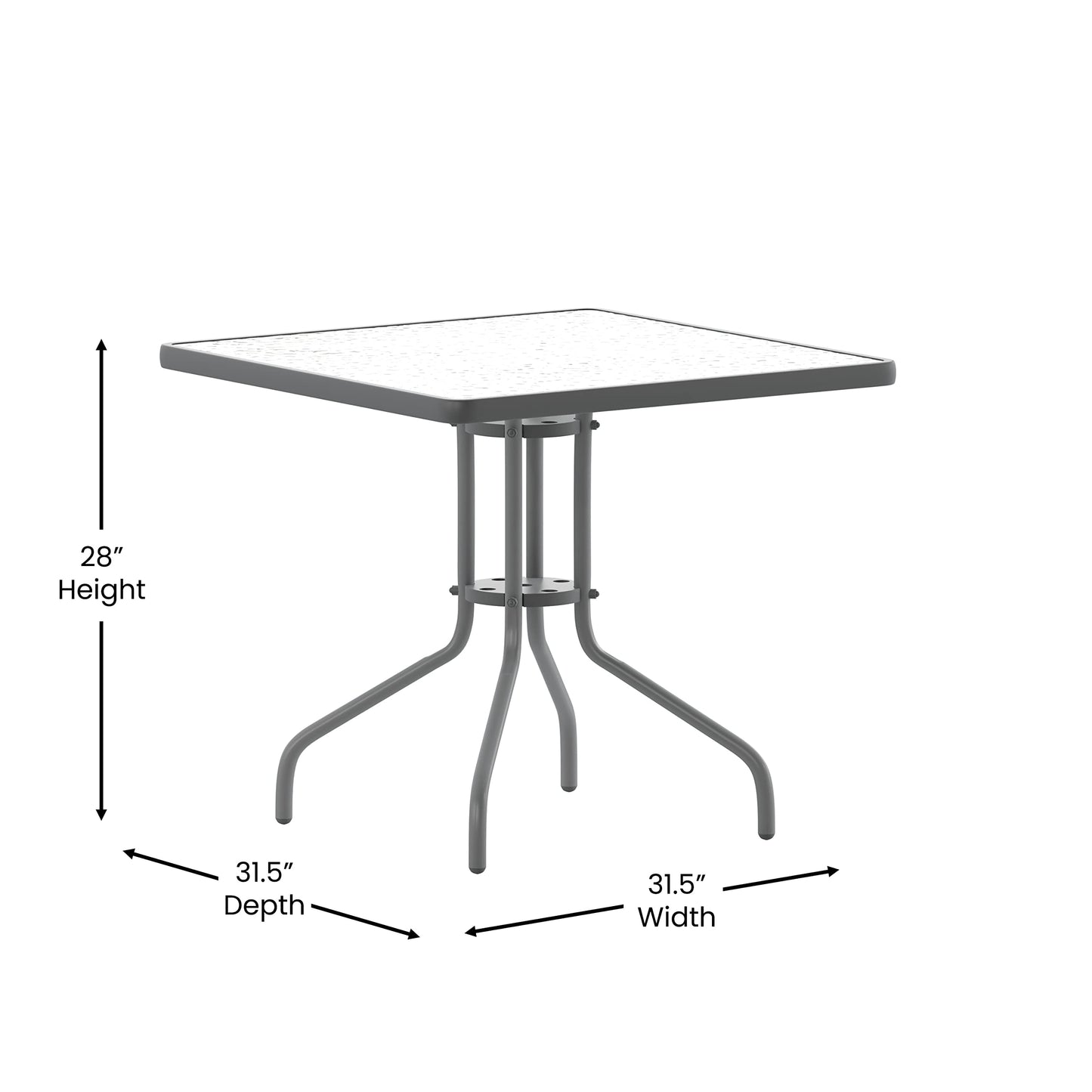 Flash Furniture TLH-0732SQ-017CSV4-GG Lila 31.5'' Square Glass Table with 4 Metal Aluminum Slat Stack Chairs, Silver