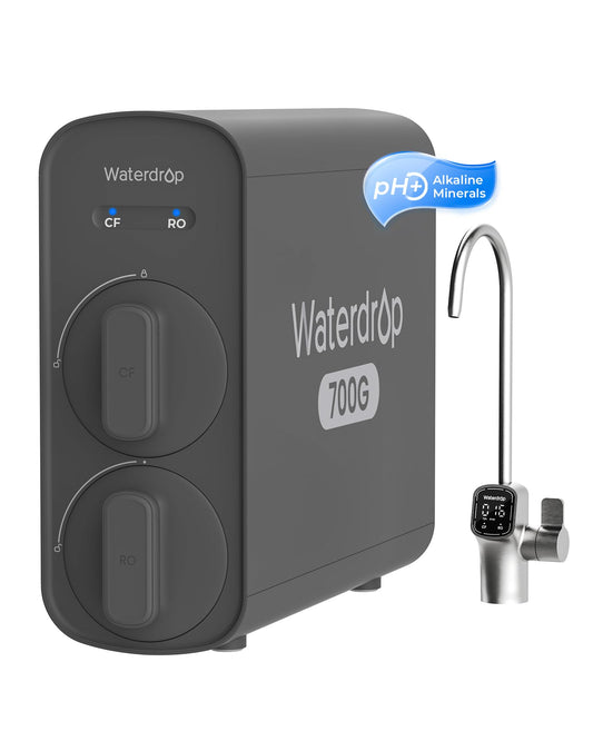 Waterdrop G5P700A Alkaline Mineral pH+ Reverse Osmosis Water Filter, NSF/ANSI 58 & 372 Certified, 700G Reverse Osmosis System, 8 Stage RO Water Filtration System, 2:1 Pure to Drain, Smart LED Faucet