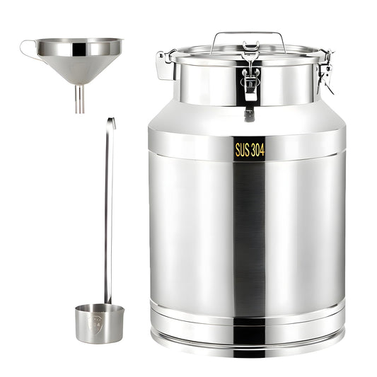 Tircoiude Airtight Stainless Steel Storage Canister 3.9 Gal 304 Food Grade Metal Storage Container with Seal Clamp, Stainless Steel Milk Can for Dry Food, Flour, Cooking Oil & Home Brewing Wine 15L